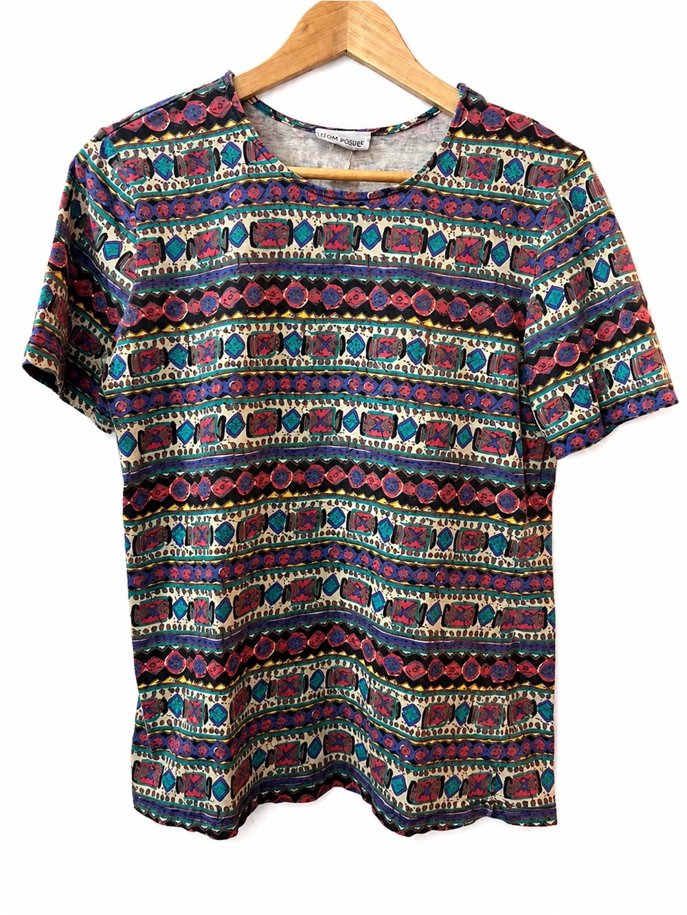 Vintage 90s Composure Geometric Southwestern Print Tee Medium Boho Art Teacher